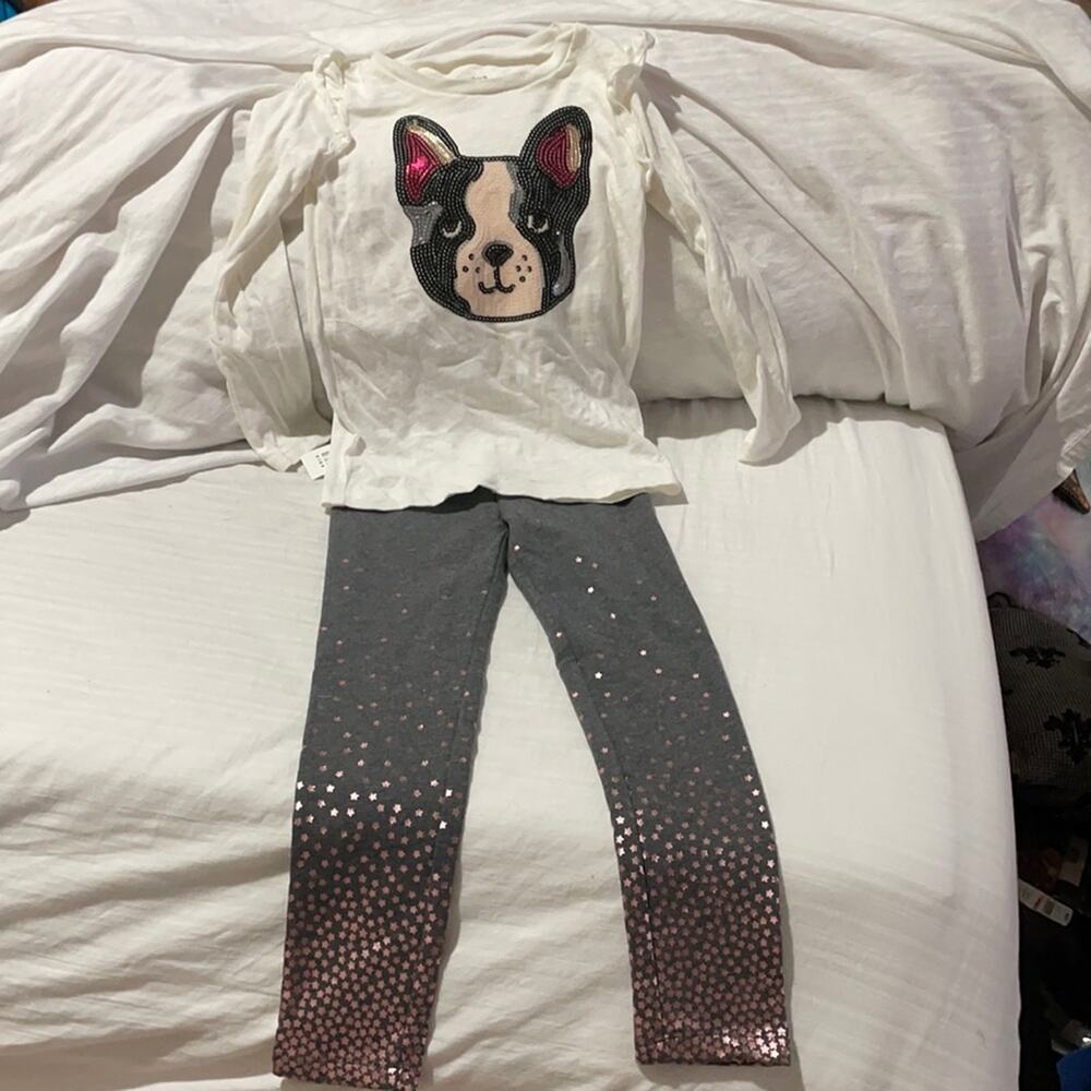 Carters sequined French bulldog top euc w/gap leggings NWT 4-5t